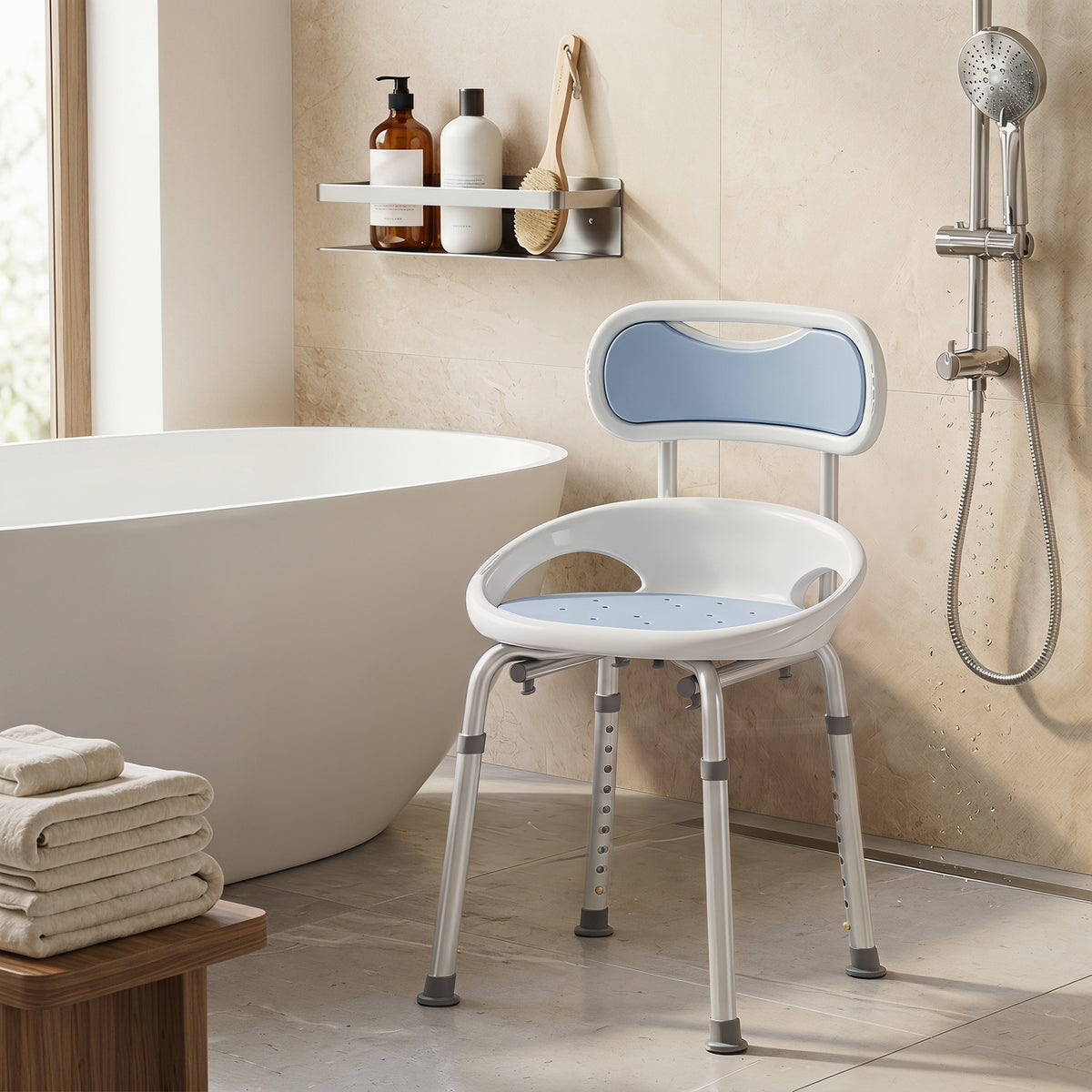 HOMCOM Shower Chair With Back, Adjustable Height, Side Support
