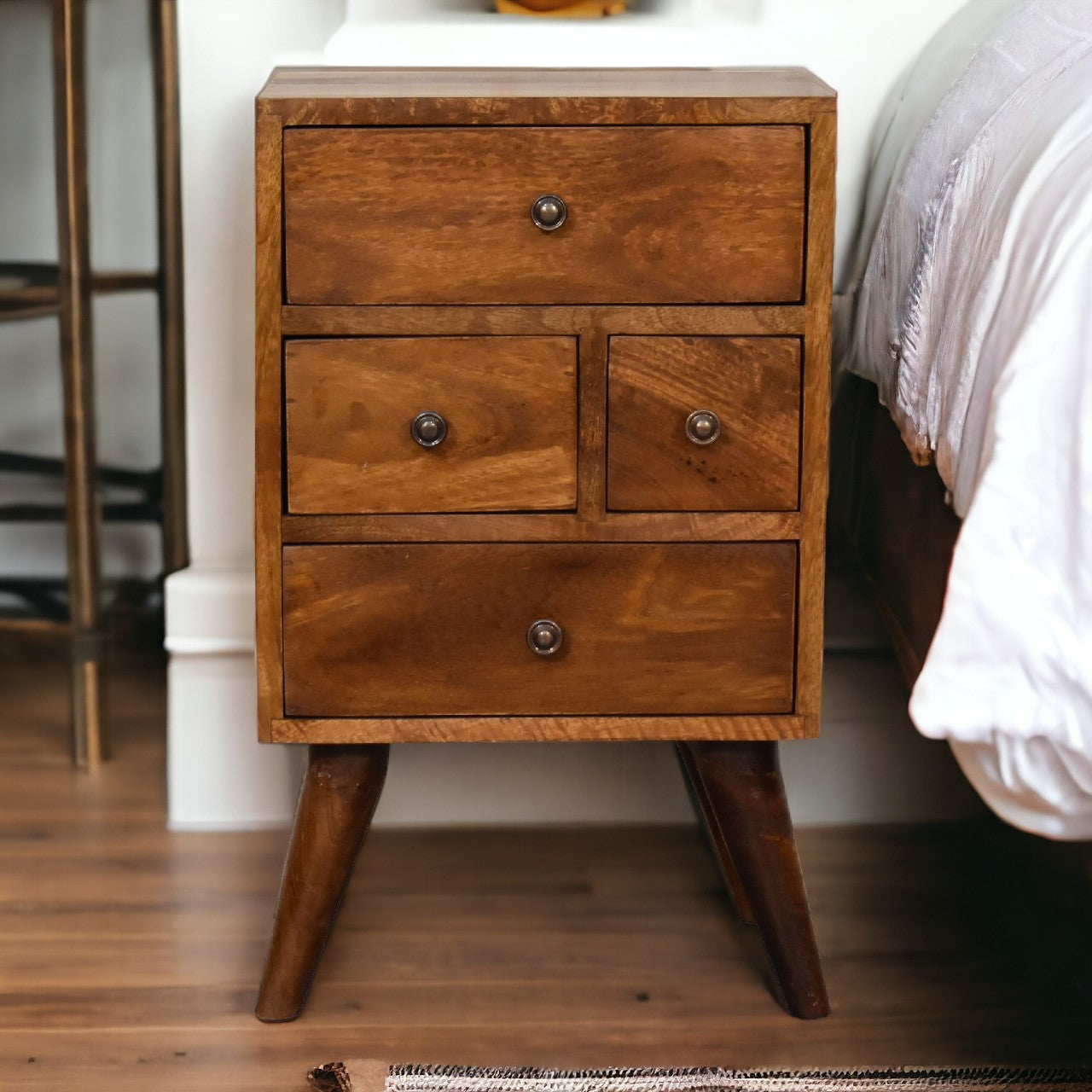 Solid Wood 4 Drawer Multi Chestnut Bedside