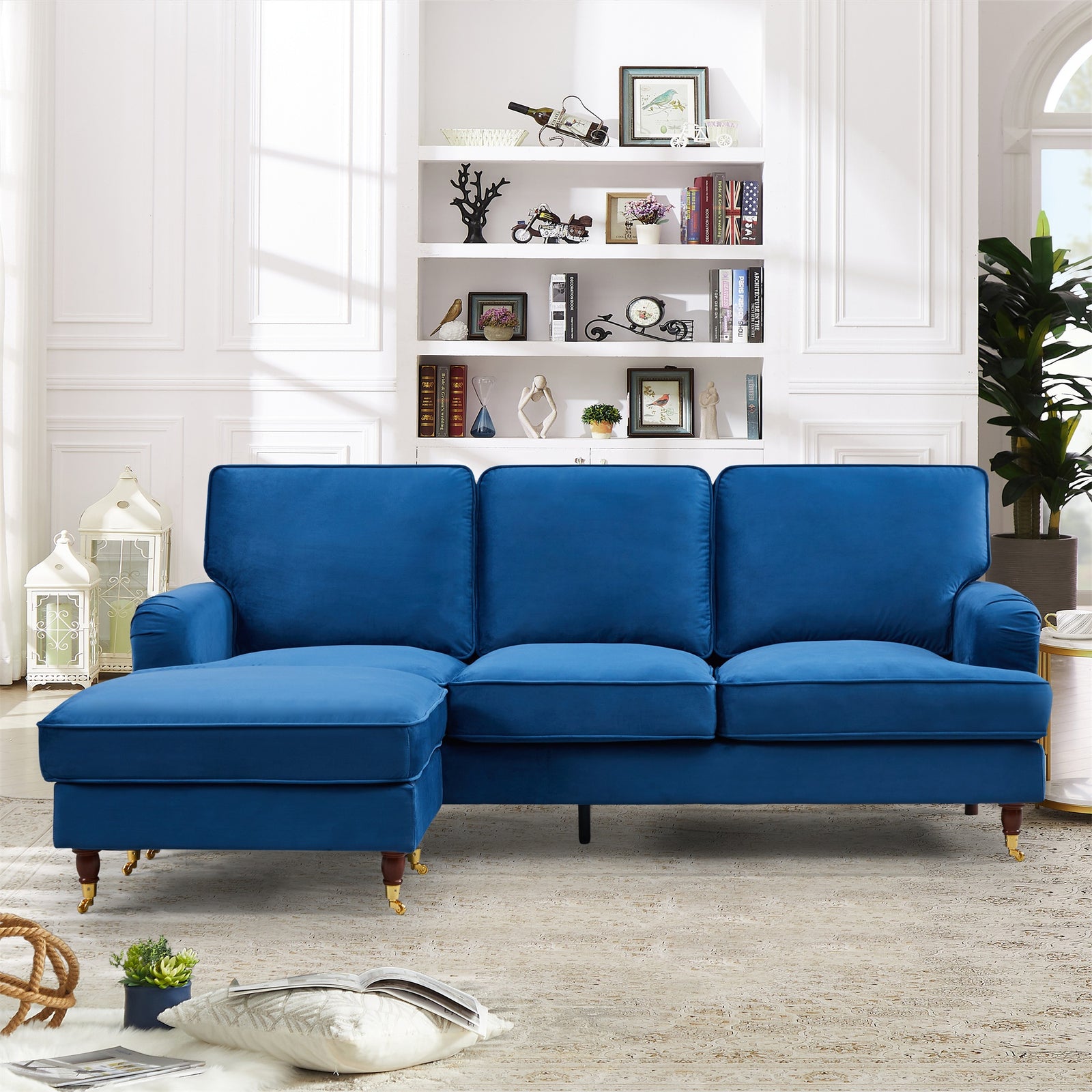 Woodbury 218cm Reversible Velvet Fabric Corner Sofa | 3 | Blue