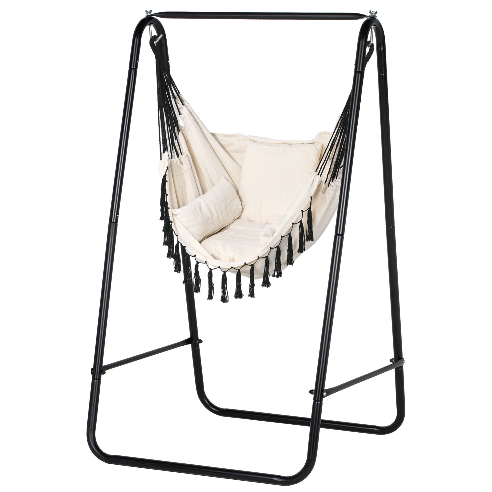 Patio Hammock Chair With Stand,  Cushion, Armrest, Hooks | Cream