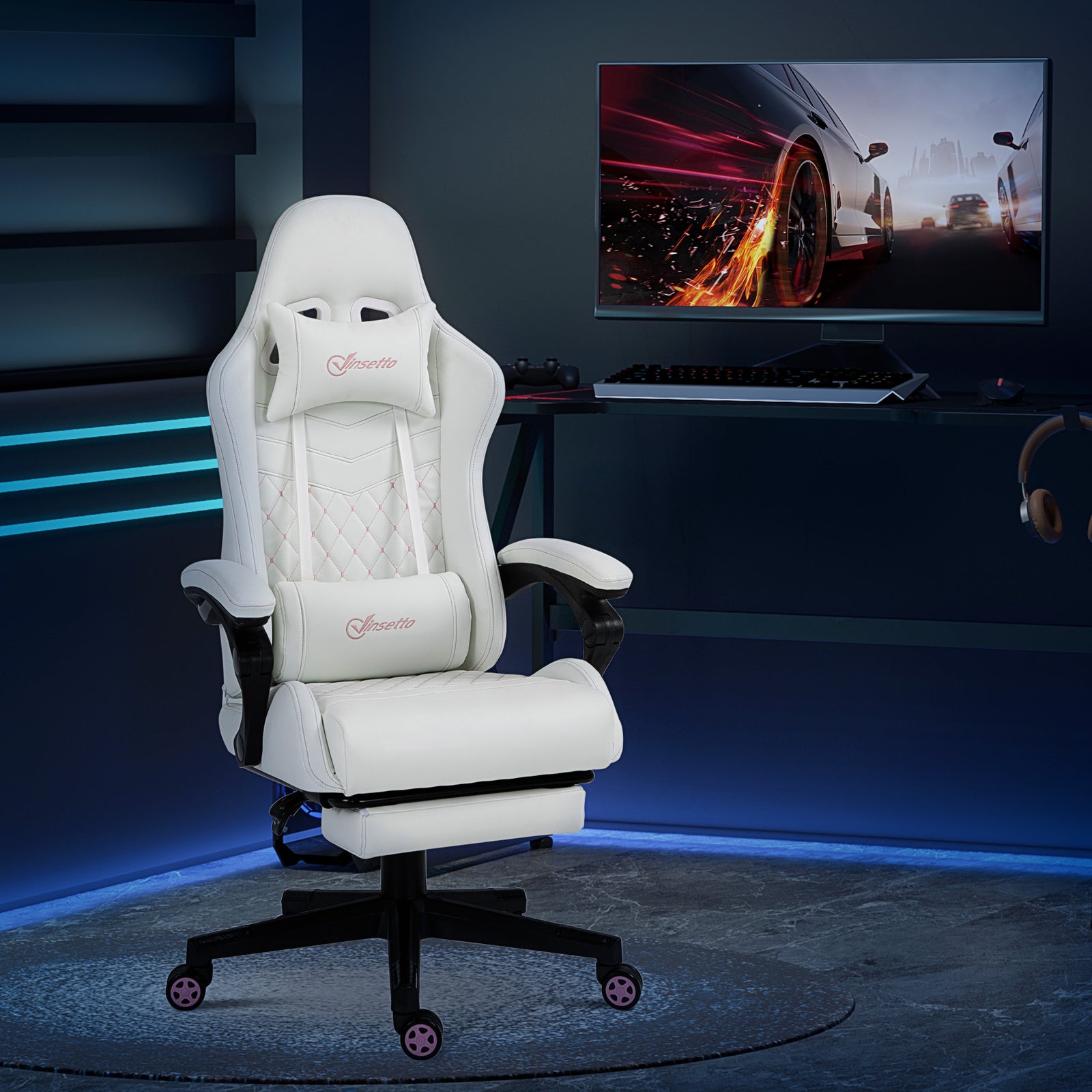 Faux Leather Gaming Chair W/ Arm | White