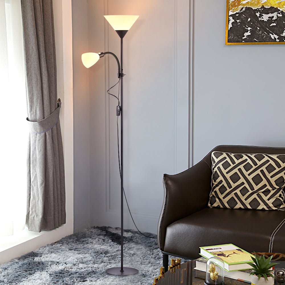 Modern 2 Head Standing Floor Lamp For Living Room | Black