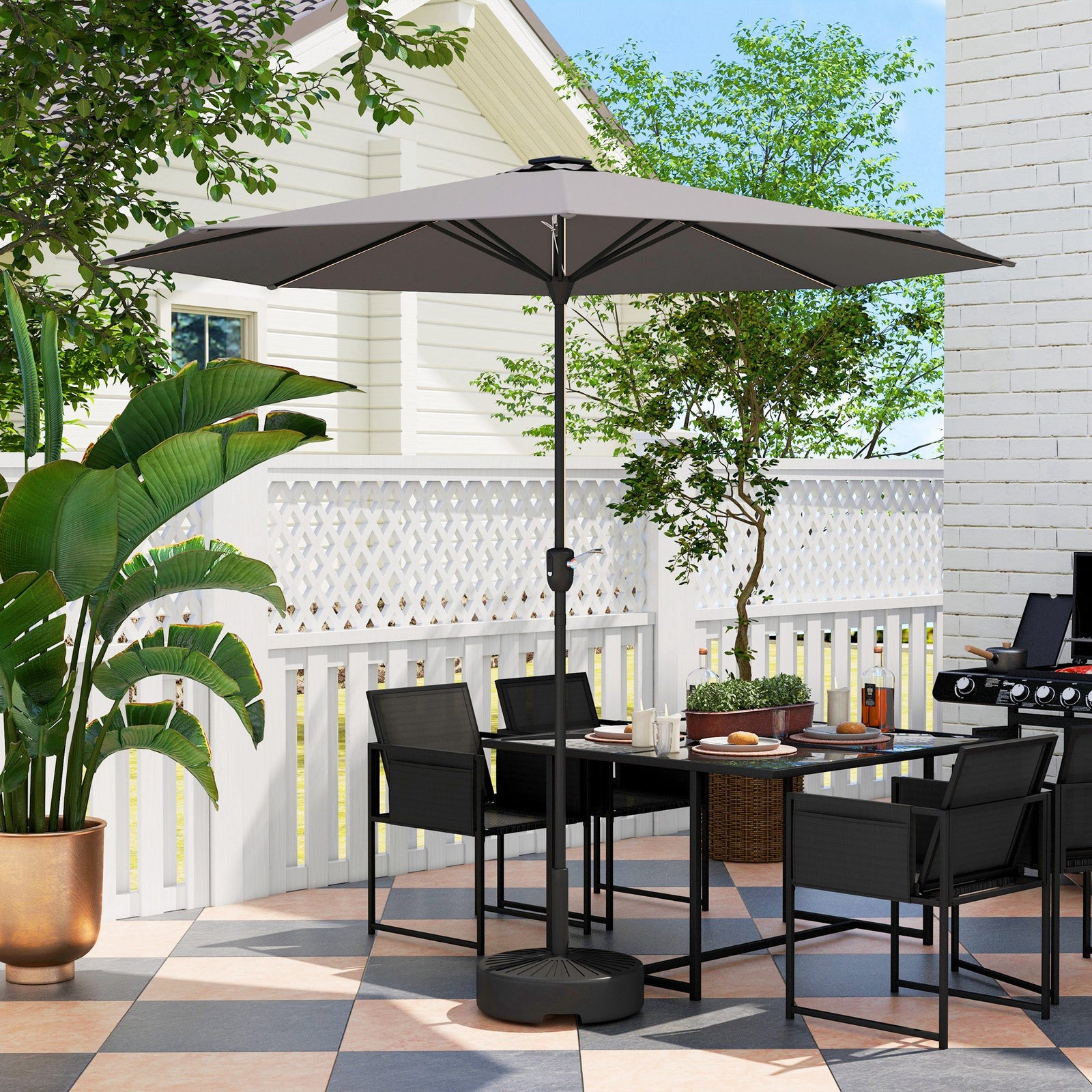 2.65m Parasol W/ Solar Led Lights & Crank Handle | Light Slate Gray