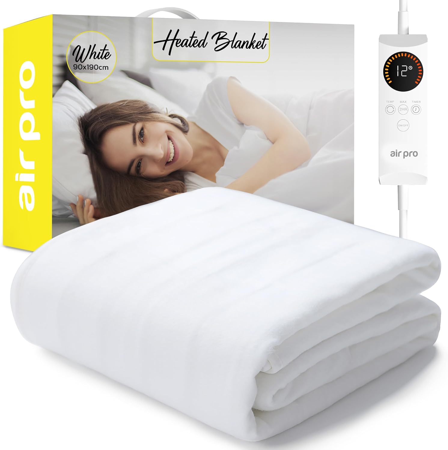 Fleece Electric Blanket - Heated Mattress Cover With Controller | Super King | White