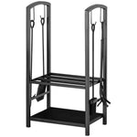 Indoor Outdoor Firewood Rack W/ Hooks & 4 Tools, Black
