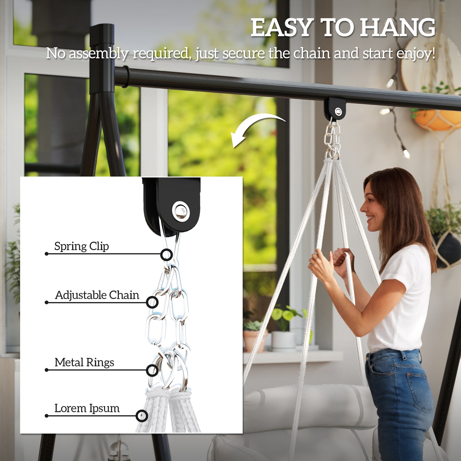 Hammock Chair, Boho Hanging Swing Chair With Cushion | Cream