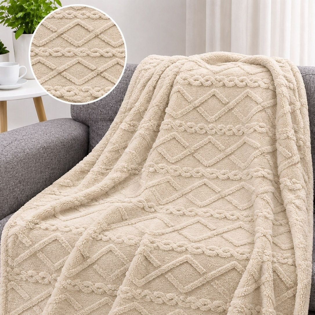 Textured Cable Throw Blanket – Soft Cosy Decorative Throw 150 X 200cm | 150cm x 200cm | Taupe