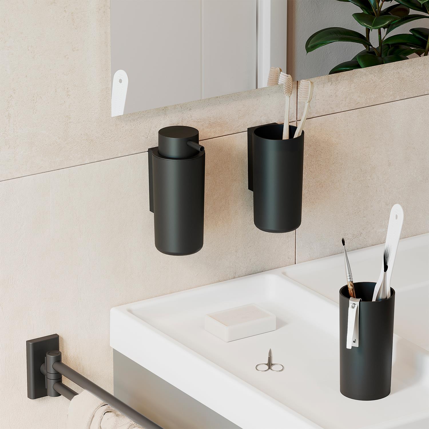 Toothbrush Holder, Screw-in Or Self-adhesive, Matt Black, Next Collection