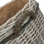 Small Wicker Grey Wash Round Hessian Lined Log Basket | Small | Gray