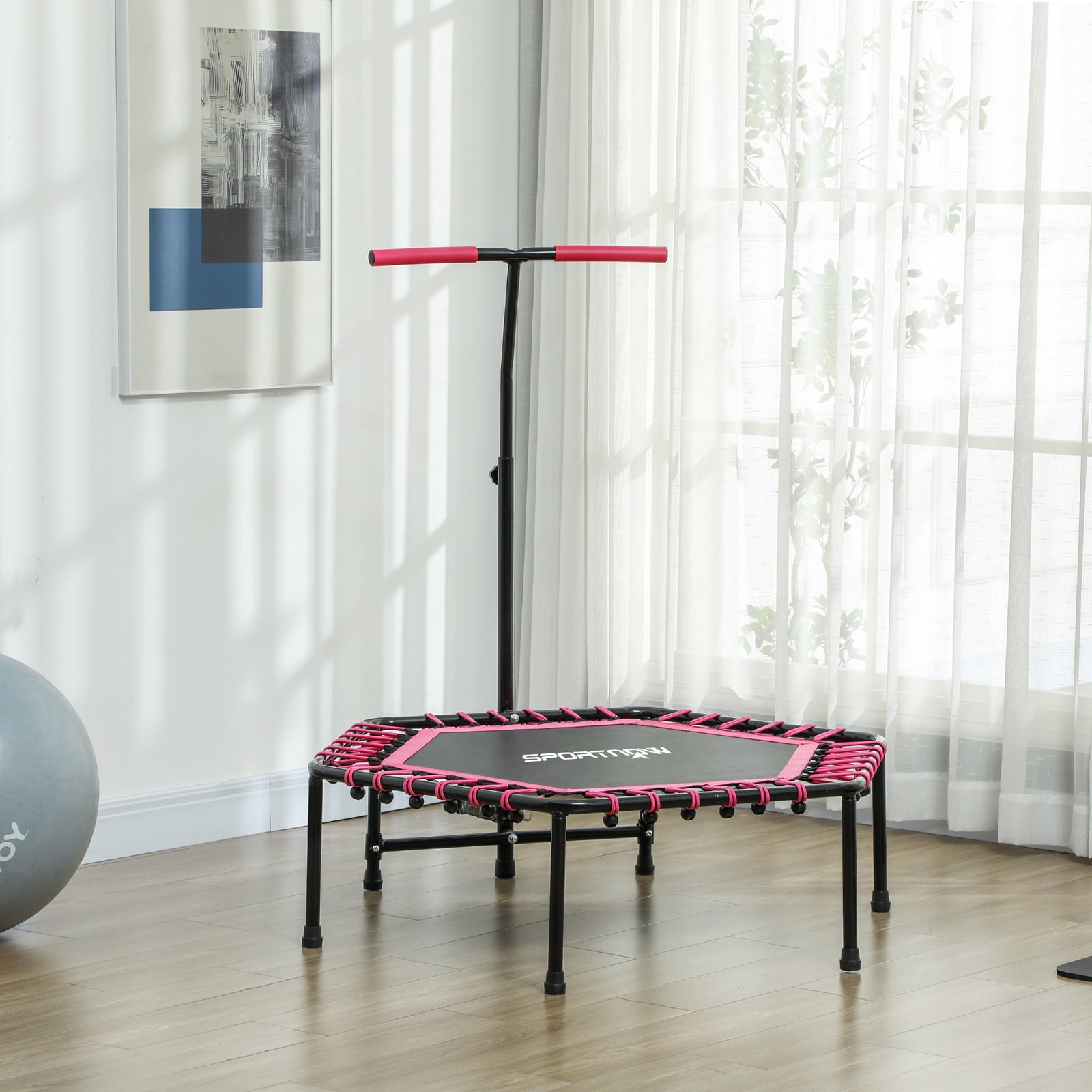 45" Fitness Trampoline With Adjustable Handle, Led Lights | Pink