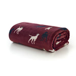 Hounds Printed Soft Throw Burgundy – 140x180cm Plush Decorative Blanket | 140cm x 180cm | Burgundy
