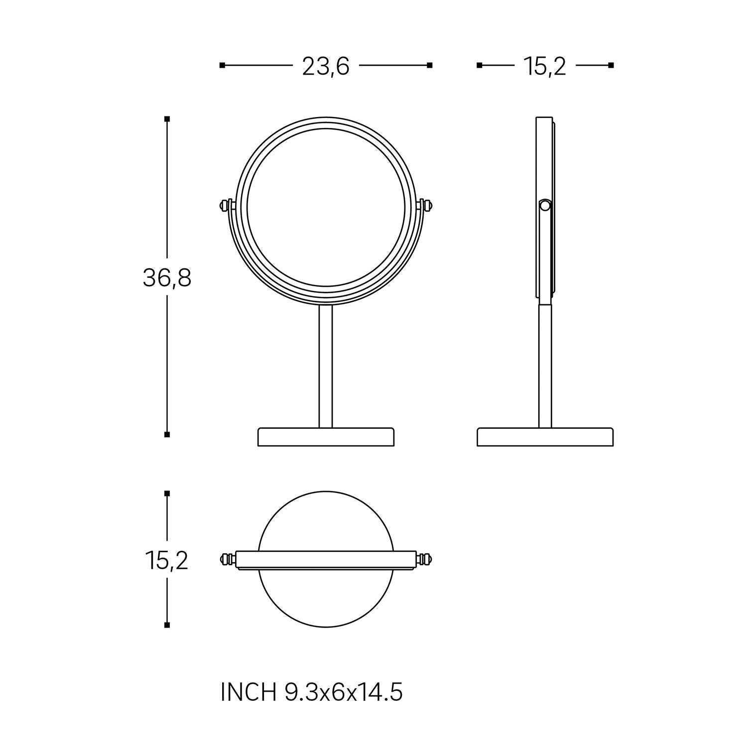 Magnifying Mirror Freestanding X1/x5 Matt Black Architect Collection