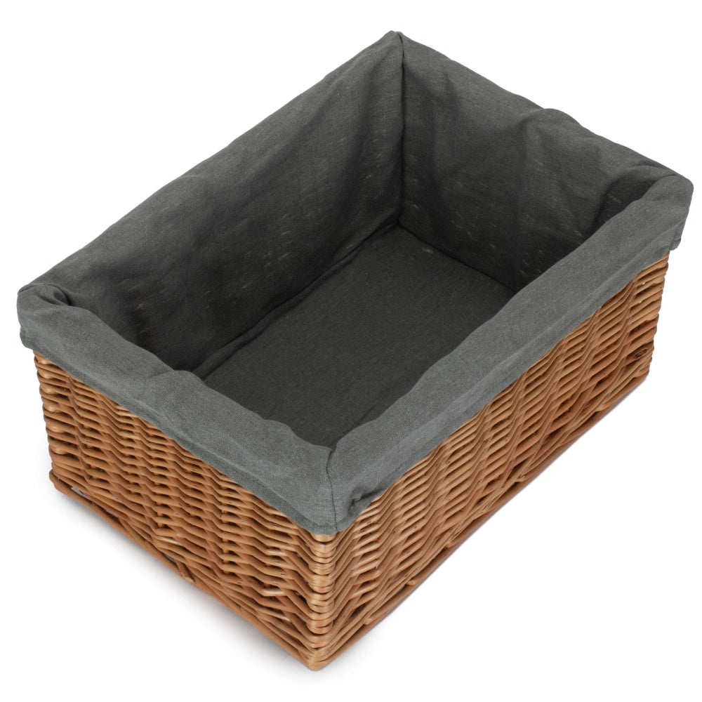 Double Steamed Grey Cotton Lined Willow Storage Baskets | Large | Gray