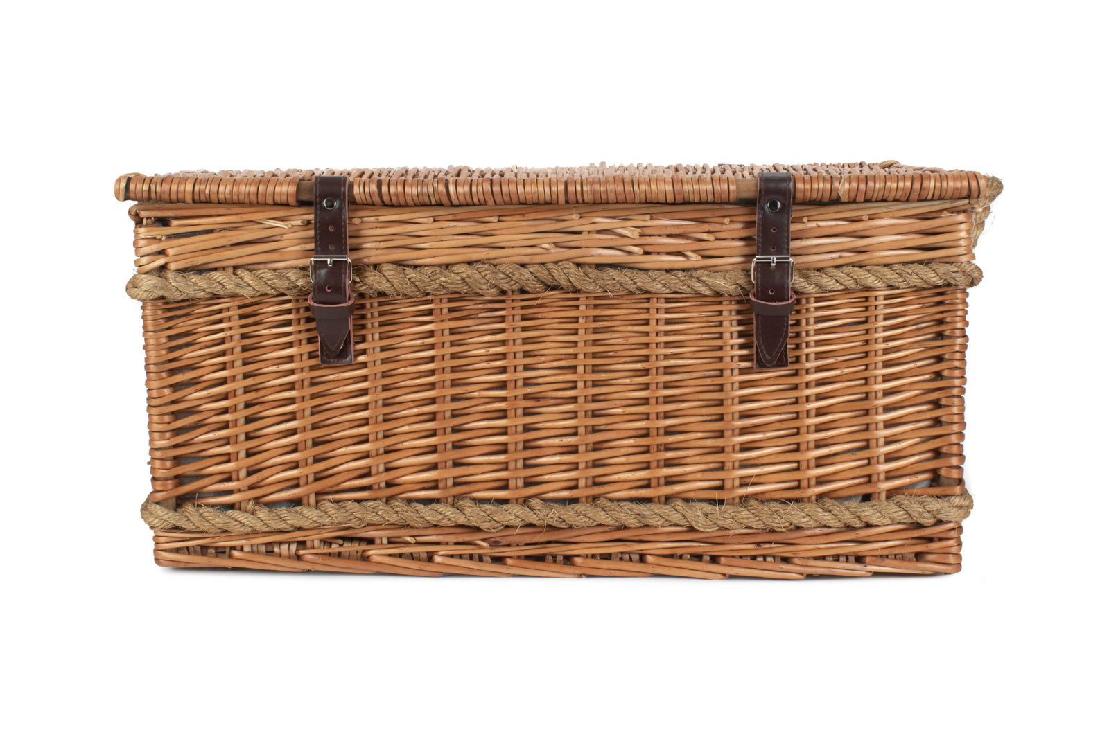 Rope Handled Green Tweed 6 Person Fitted Picnic Wicker Basket