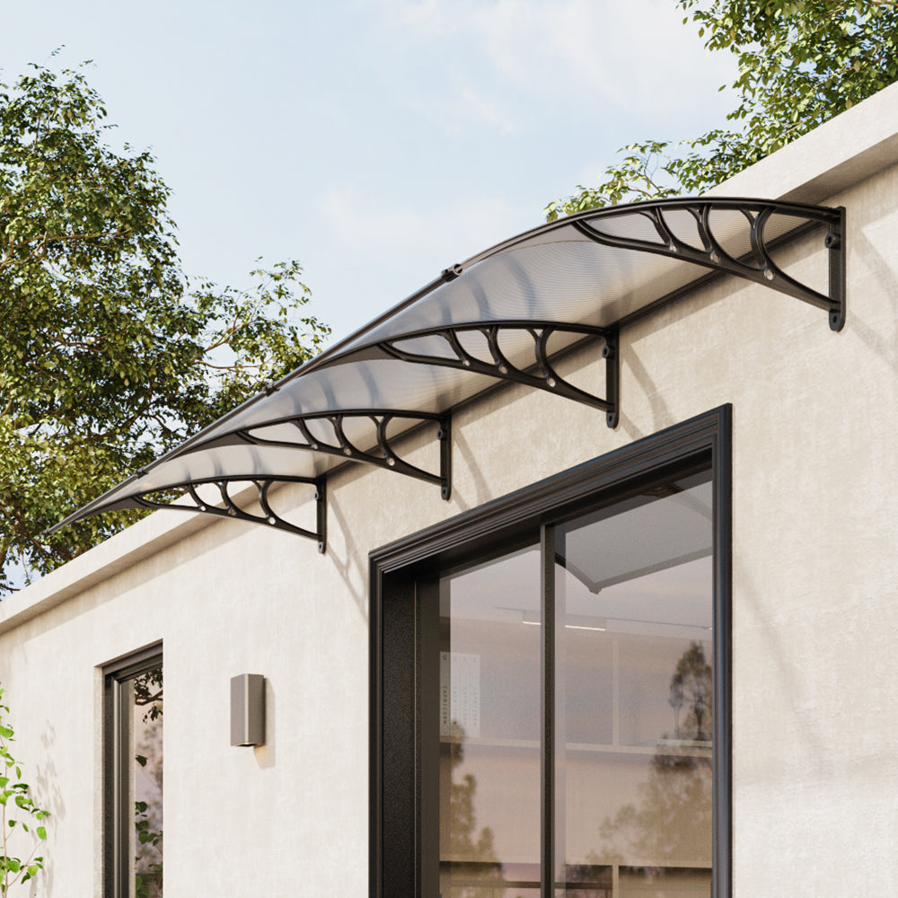 1-2.7m Curved Outdoor Door Window Awning Canopy - Transparent Brown PET Plastic Elegant Sun Rain Cover | XXL | Brown