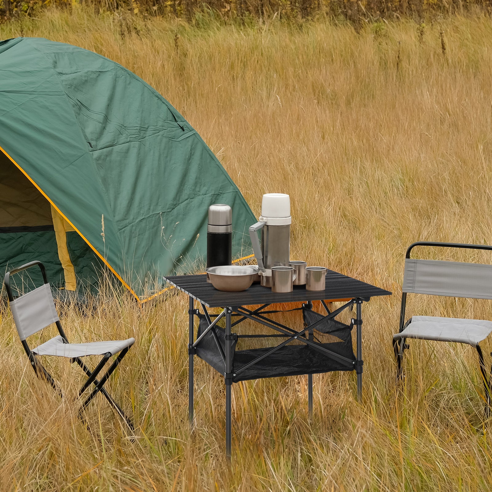 Aluminum Camping Table Folding Table Picnic Table W/mesh Bag | Black