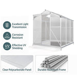 Polycarbonate Greenhouse With Base – Aluminum Frame Walk-in Greenhouse With Sliding Door & Ventilation Window For Plants & Flowers, White, 6 x 6ft