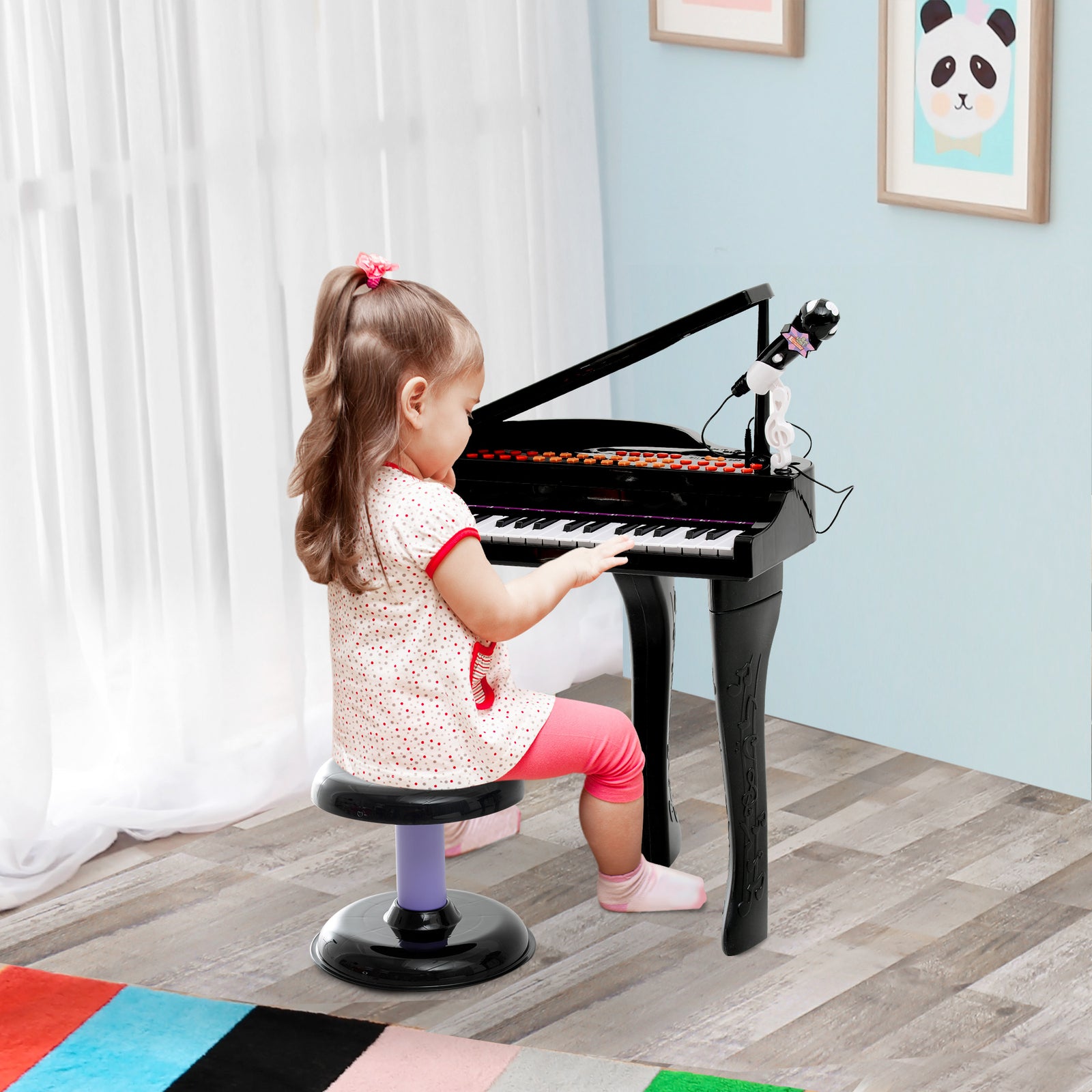 37 Key Musical Mini Piano Electrionic Keyboard Microphone Stool | Black