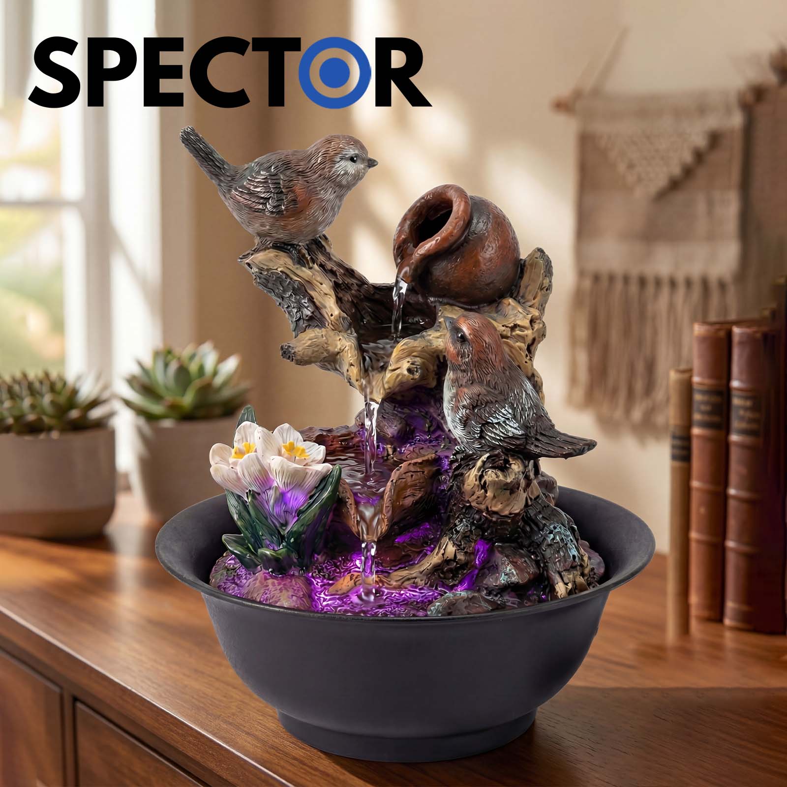 Spector Water Feature Indoor Fountain With Led Light Resin Black