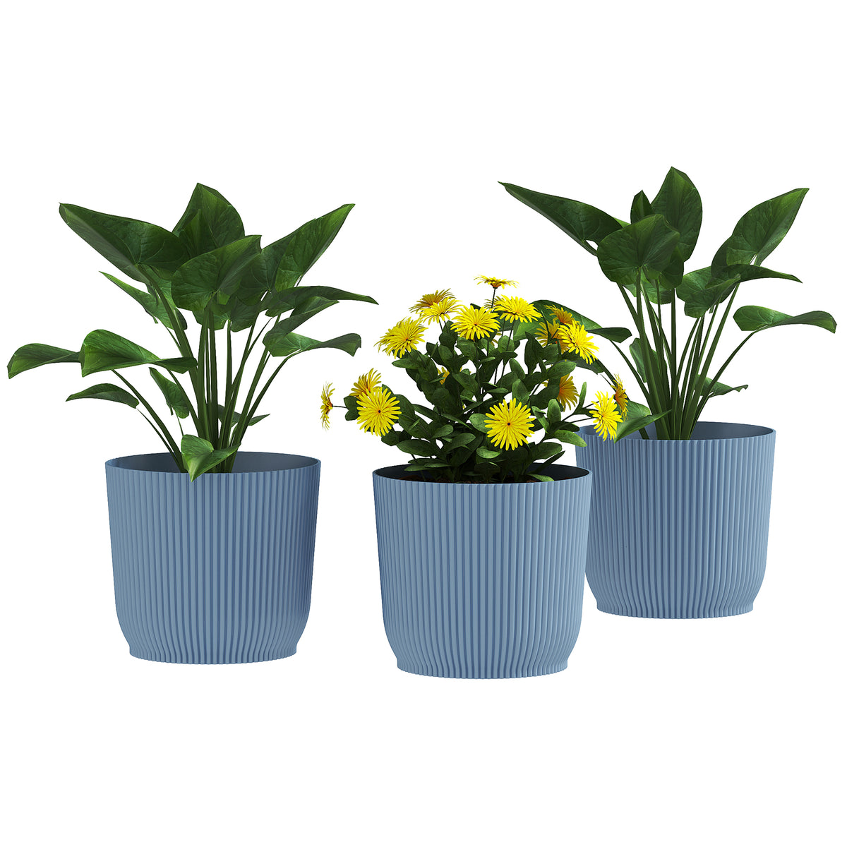 Round Plant Pots Outdoor 22cm For Garden Decoration | Set of 3 | Blue