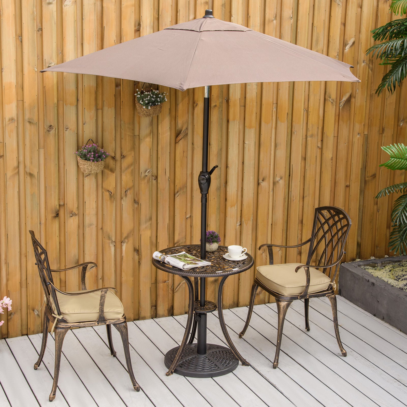 3 Pcs Garden Coffee Table Setw / Parasol Hole & Cushions
