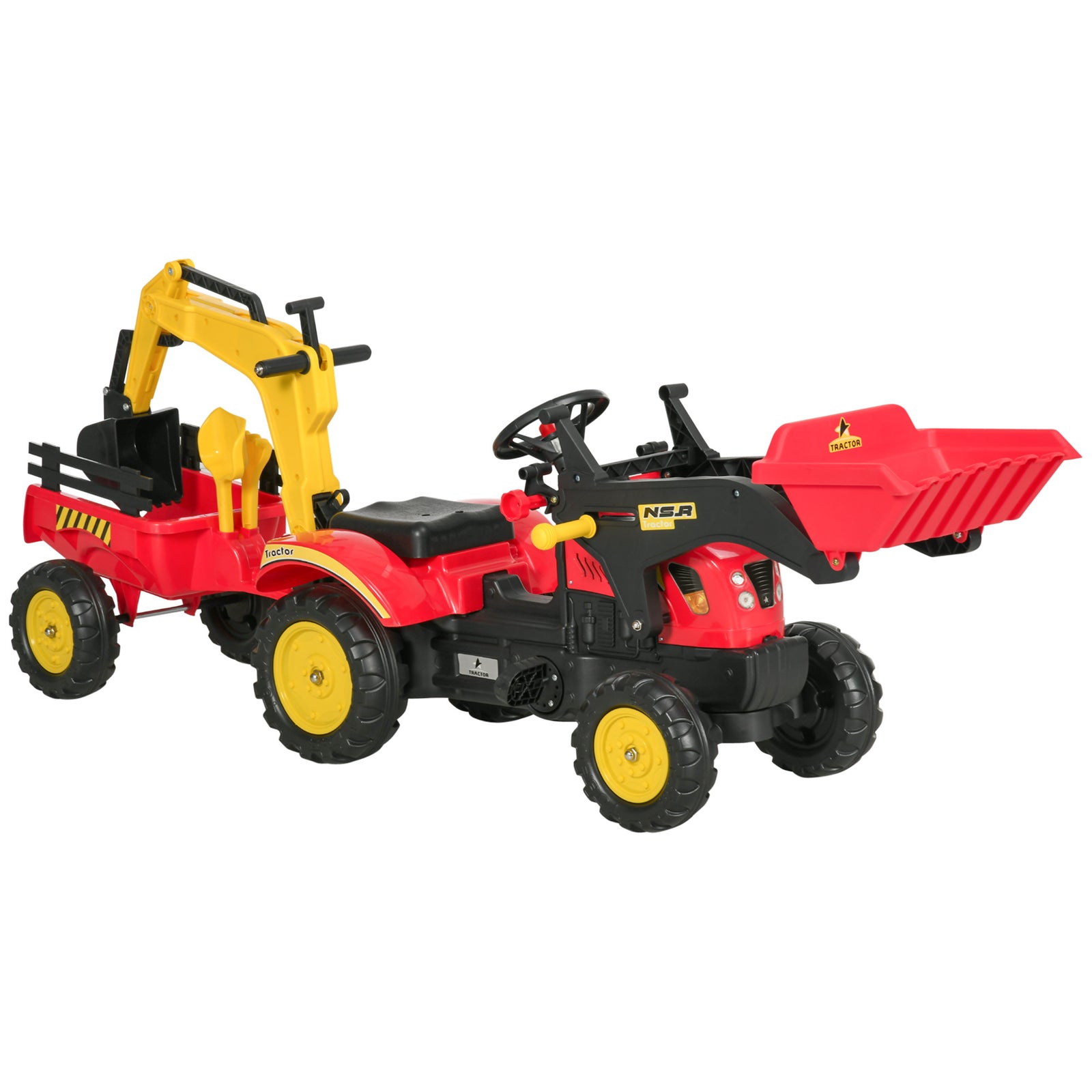 Pedal Powered Tractor Ride-on Car W/ Moving Bucket Steering Wheel 3-6 Yrs