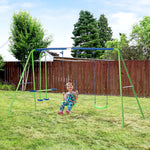 Metal 2 Swings & Seesaw Set Height Adjustable Outdoor Play Set | Green