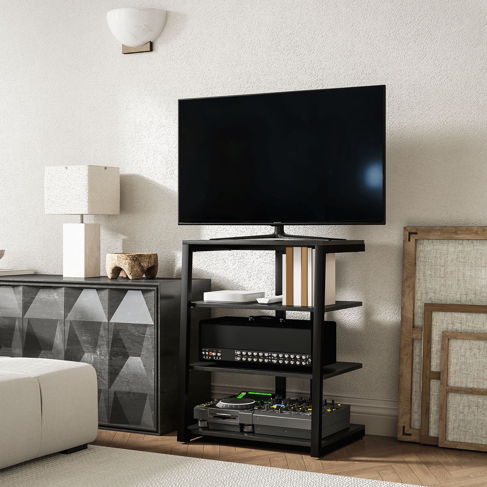 Hifi Rack Stand W/ 4-tier Power Strip | Black