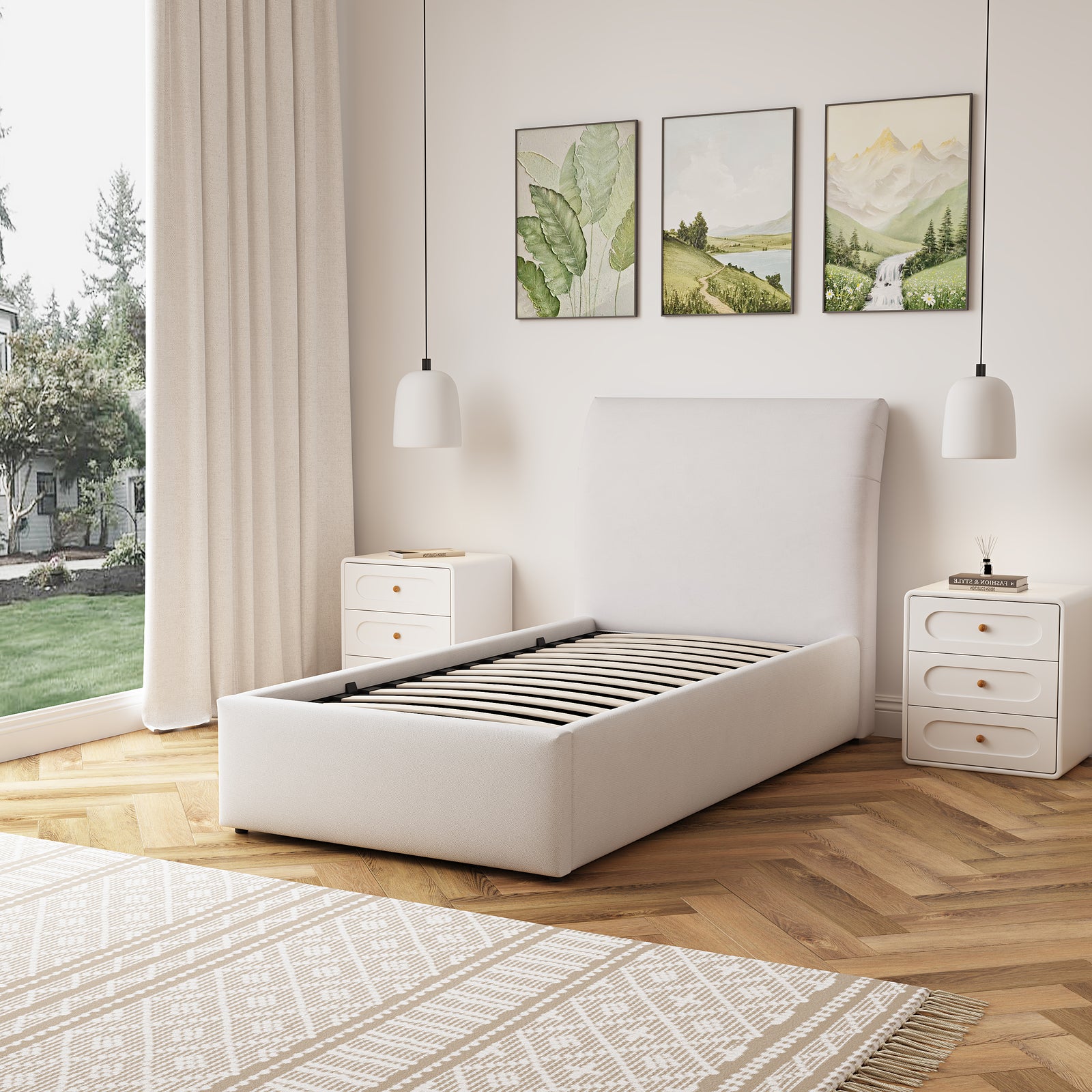Bethany Fabric Ottoman Bed Frame | Single | Beige