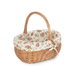 Garden Rose Cotton Lined Deluxe Wicker Shopping Basket | Small | Pink