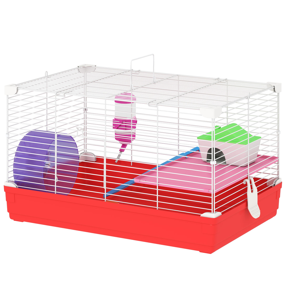 PawHut Hamster Cage Pet Animal Travel Cage Box Double Layers W/ Accessories