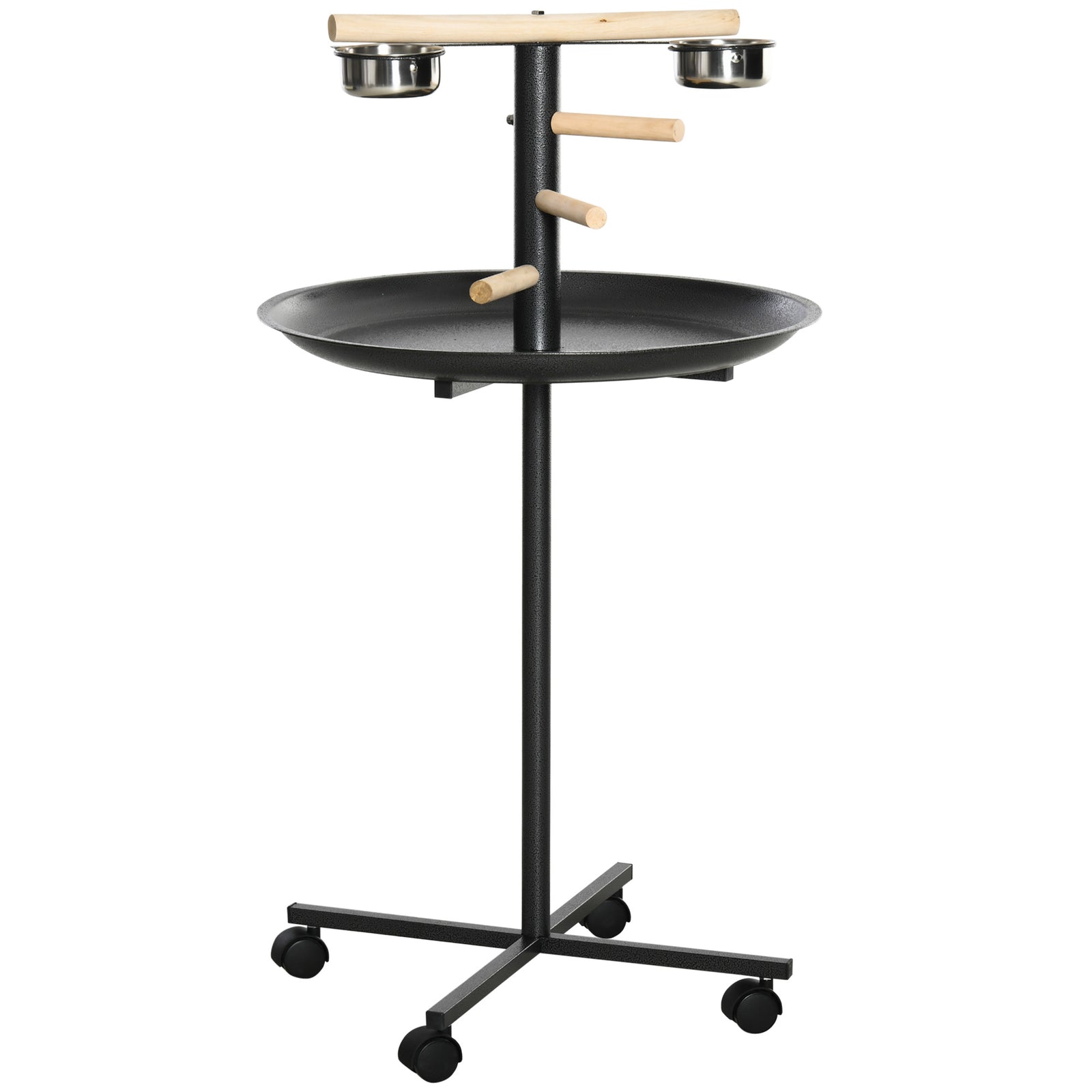 Pawhut Metal Bird Table Play Stand, Bird Feeder Station With Wheels Feeding Bowl