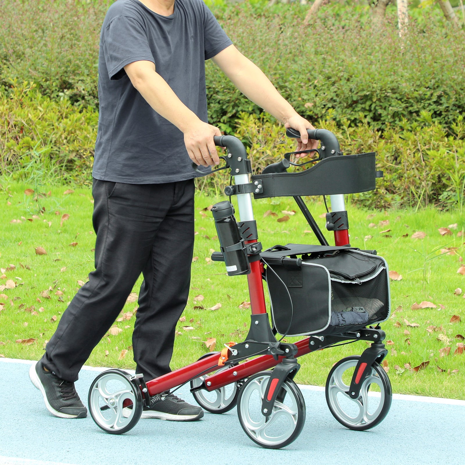 Fully Folding Rollator Walker With Seat, Red