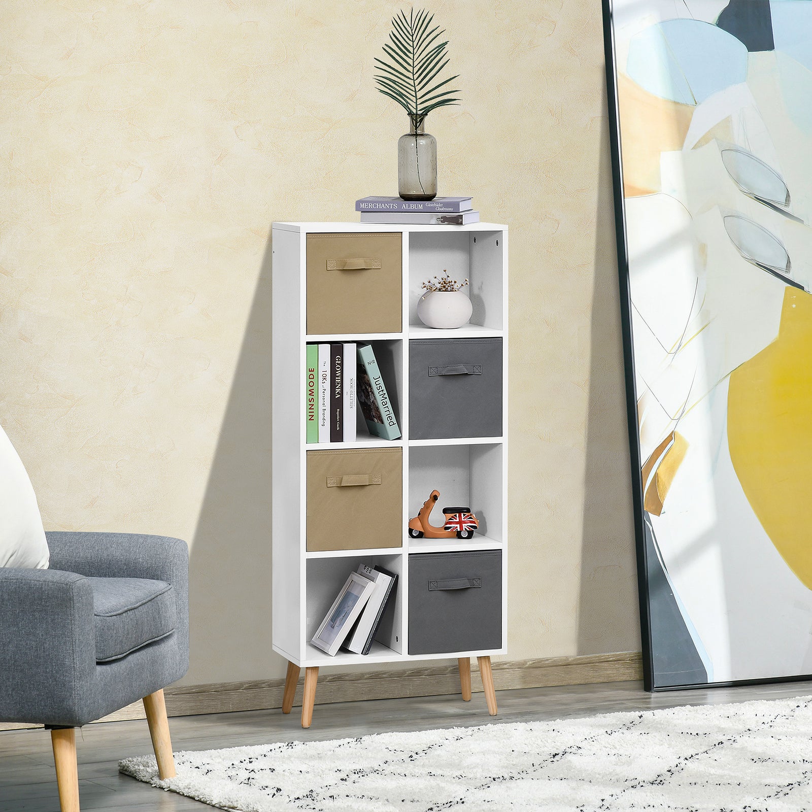 HOMCOM 123 X 55cm Freestanding 8 Cube Storage Cabinet Unit Bookcase