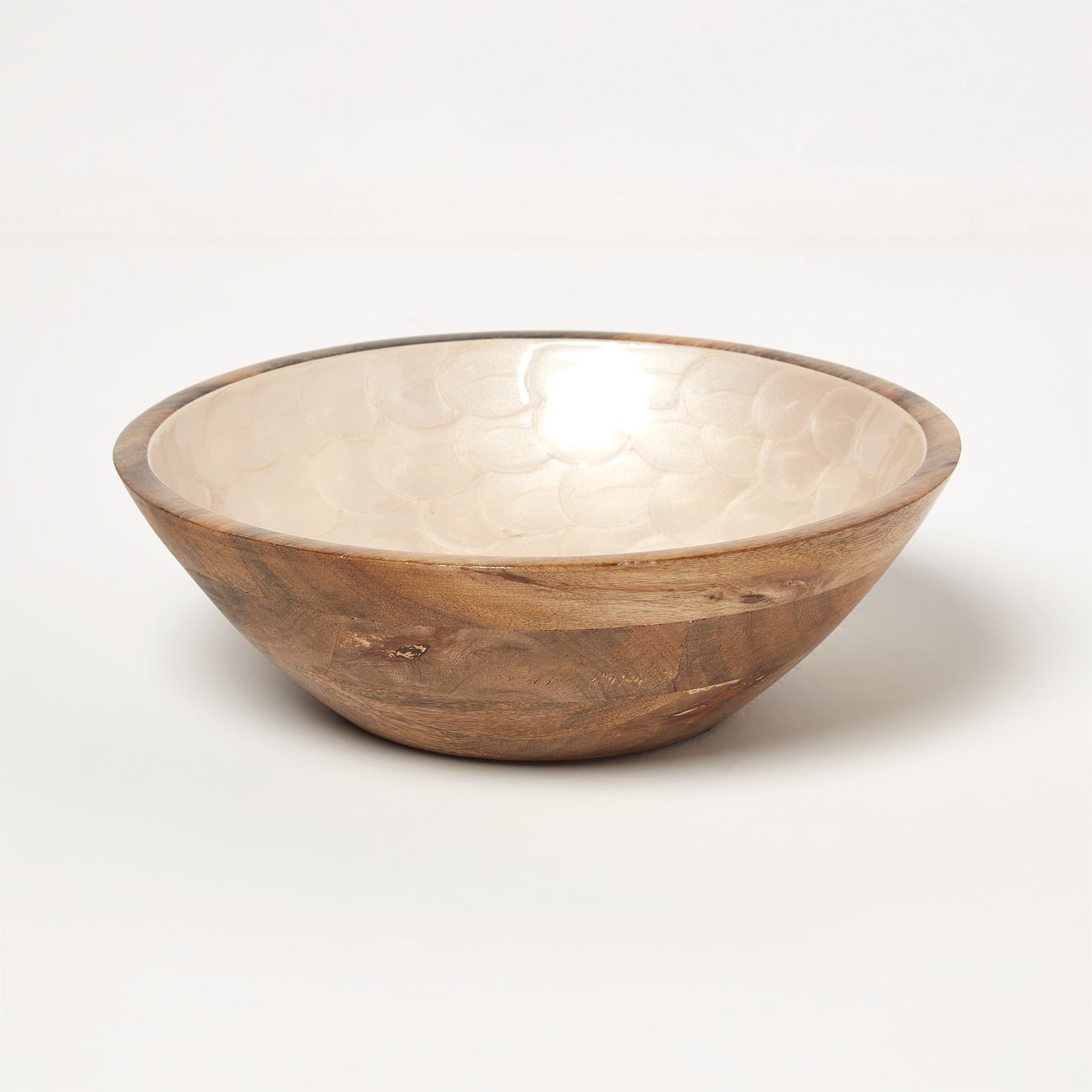 HOMESCAPES Capiz Style Mango Wood Enamel Bowl 25cm