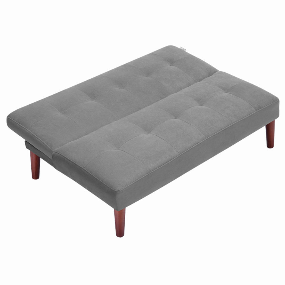 Small Modern 2-seater Padded Convertible Sofa Bed With Wooden Legs | Grey