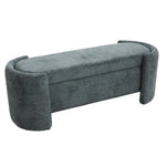 Chenille Upholstered Storage Bench With Arc-shaped Sides, 125cm Wide Ottoman Seat With Hidden Compartment For Living Room Or Bedroom | Bottle Green