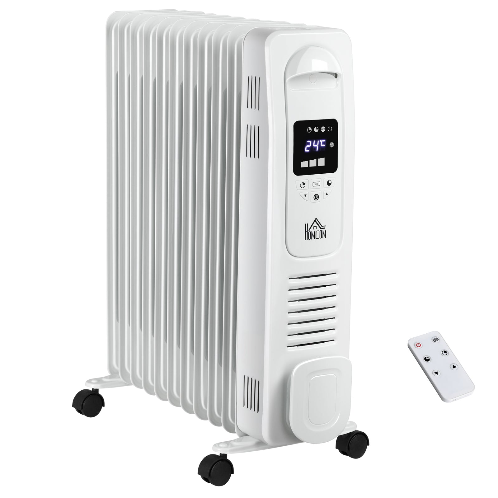2500w Oil Filled Portable Radiator Heater With Remote | One Size | White