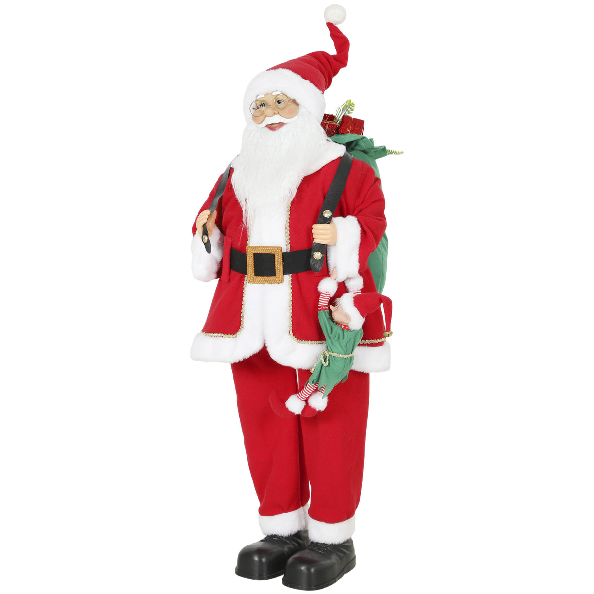 HOMCOM 4ft Christmas Singing Dancing Santa Claus With Sack, Hanging Elf