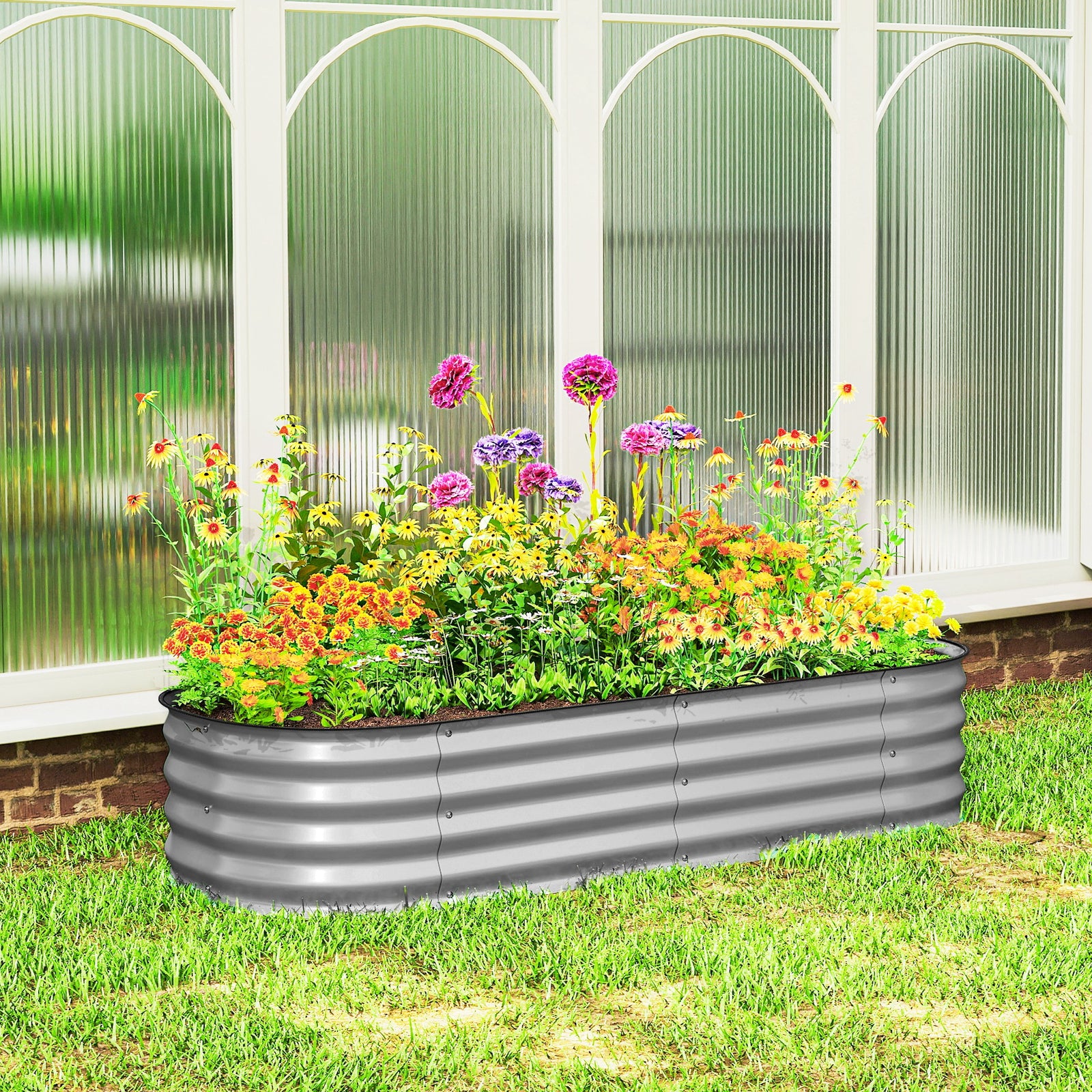 Galvanised Raised Garden Bed Planter Box With Safety Edging | Silver