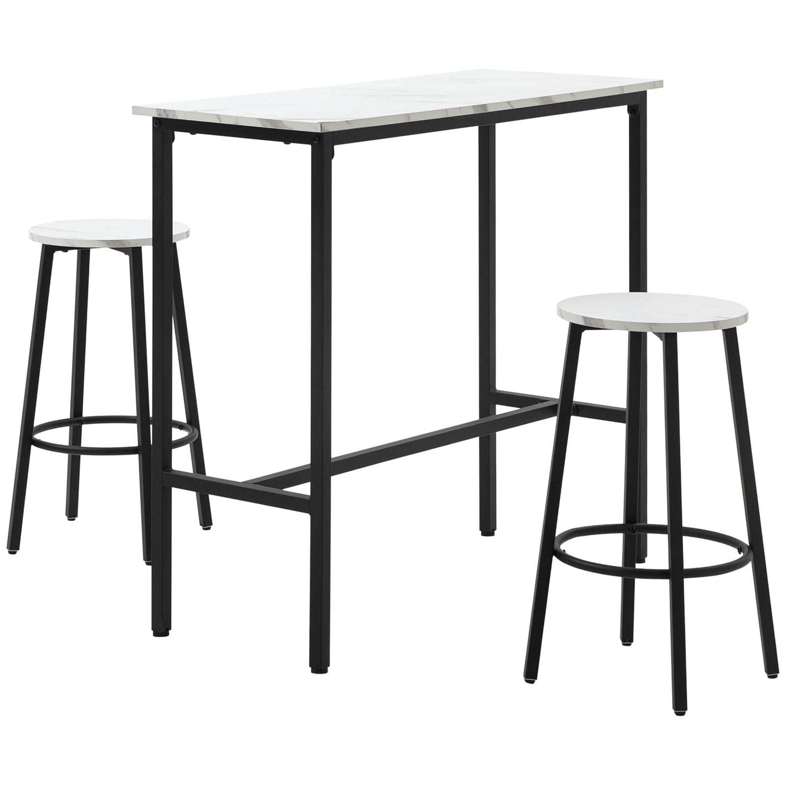 Bar Table Set For 2, Stools, Footrest, White