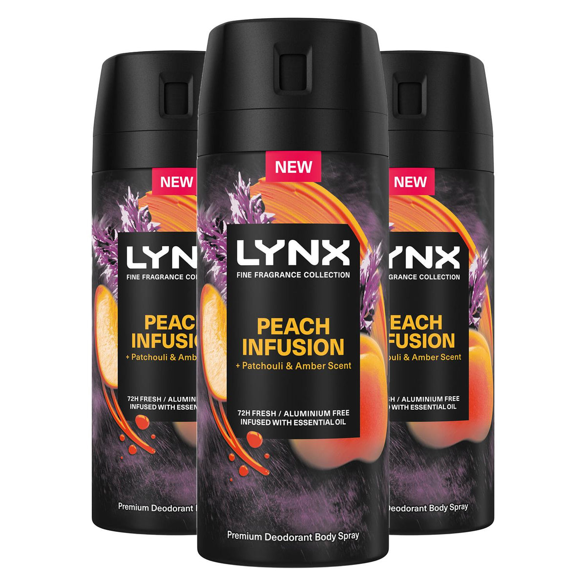 Body Spray Fine Fragrance Collection Peach Infusion For Men 150ml, 3 Pack | Set of 3