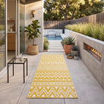 Luxury Outdoor Rug Waterproof Reversible For Garden Patio 100% Recycled, Yellow Anna Aztec | 75cm x 200cm | Yellow