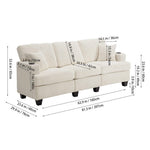 Corduroy 3-seater Couch For Living Room With Cup Holders, Wooden Frame, Soft Cushions, Modern Sofa | Beige