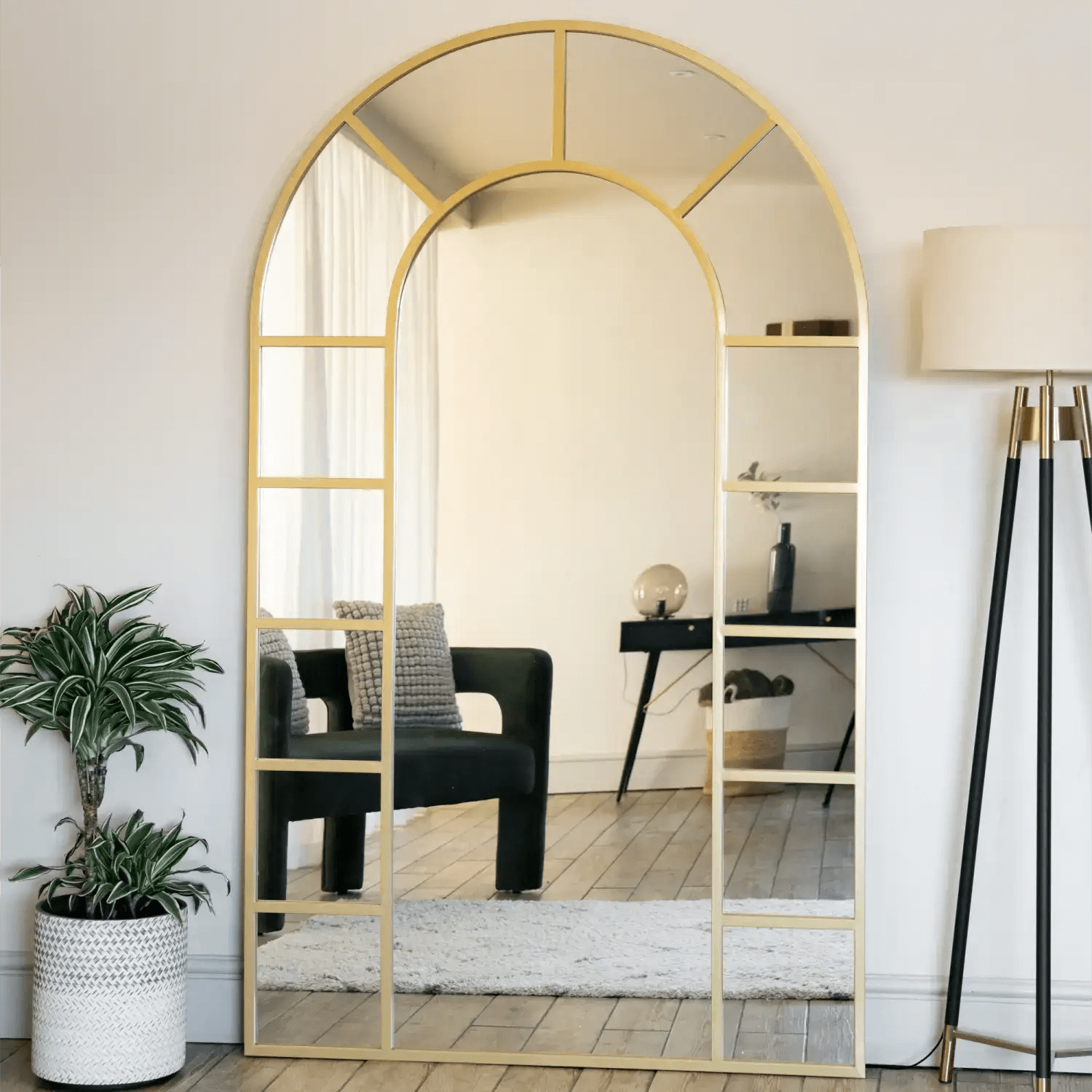 Mio - Metal Arched Window Mirror | 180cm x 105cm | Gold