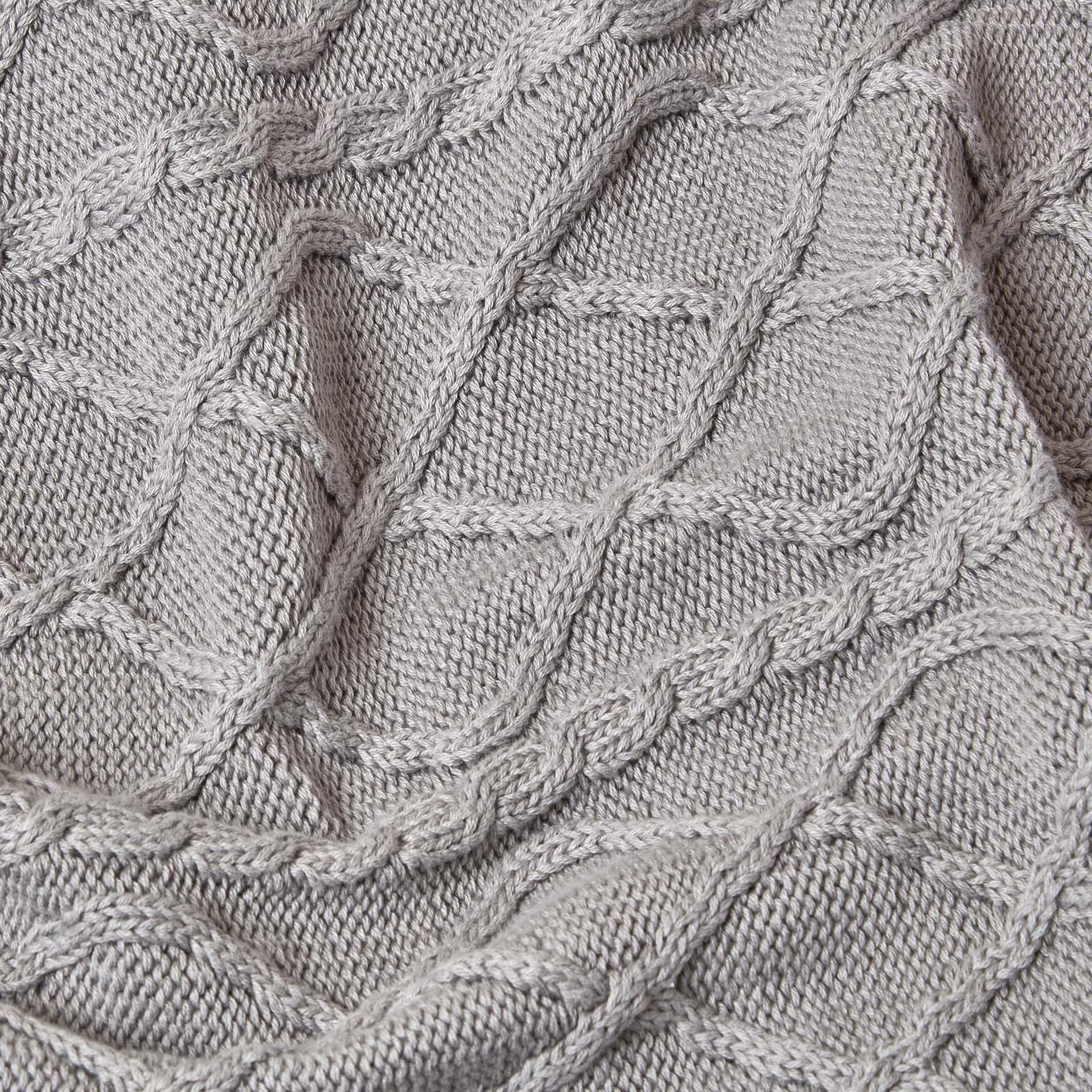 Cable Knit Diamond Pattern Cotton Throw | 150cm x 200cm | Grey
