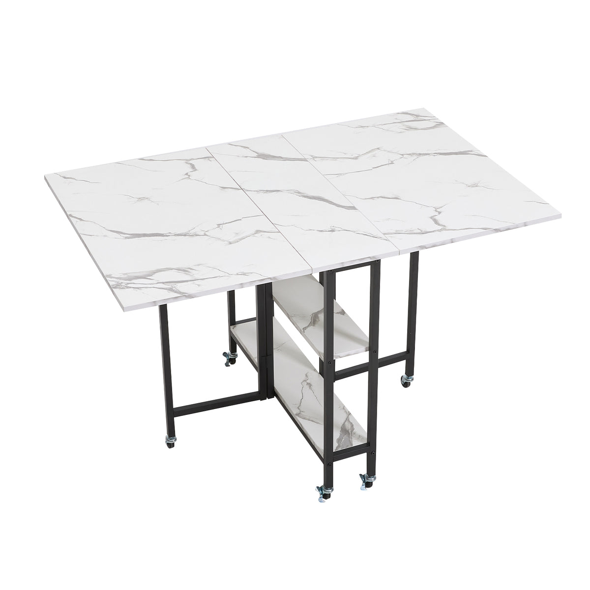 Breeins Folding Dining Table With Wheels And Storage Shelves