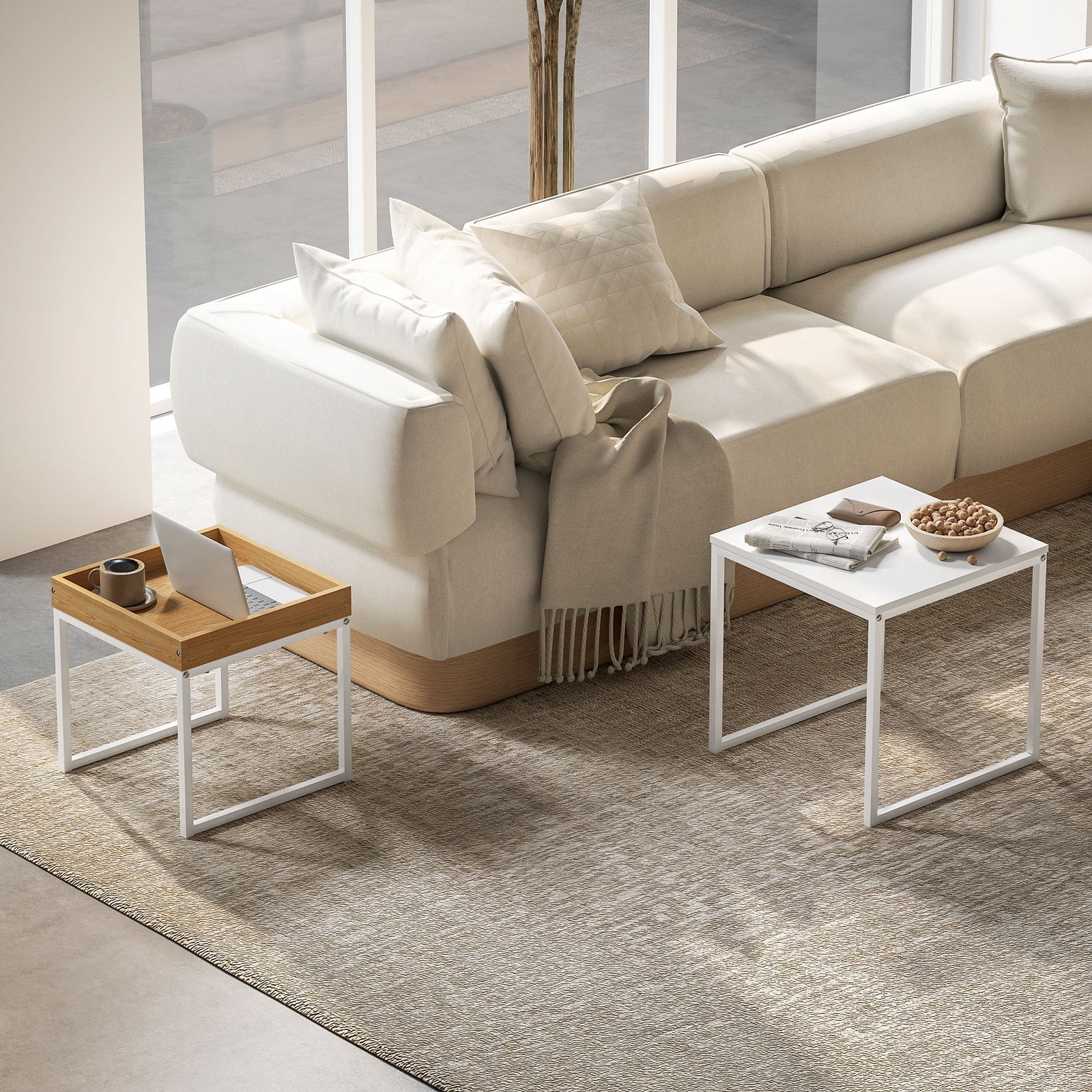 Coffee Table Set Square Nest Of Tables For Small Space | One Size | White