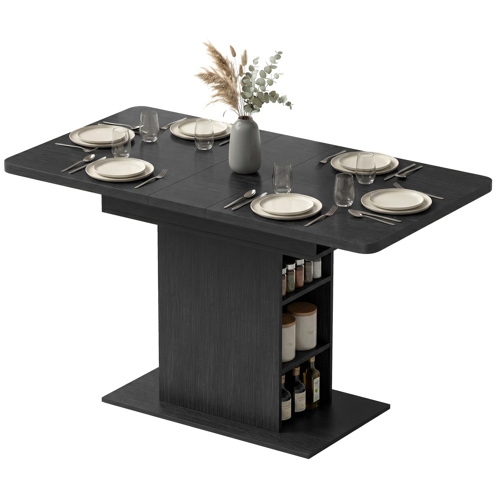 Extendable Dining Table For 4-6, Kitchen Table With Shelves | Black
