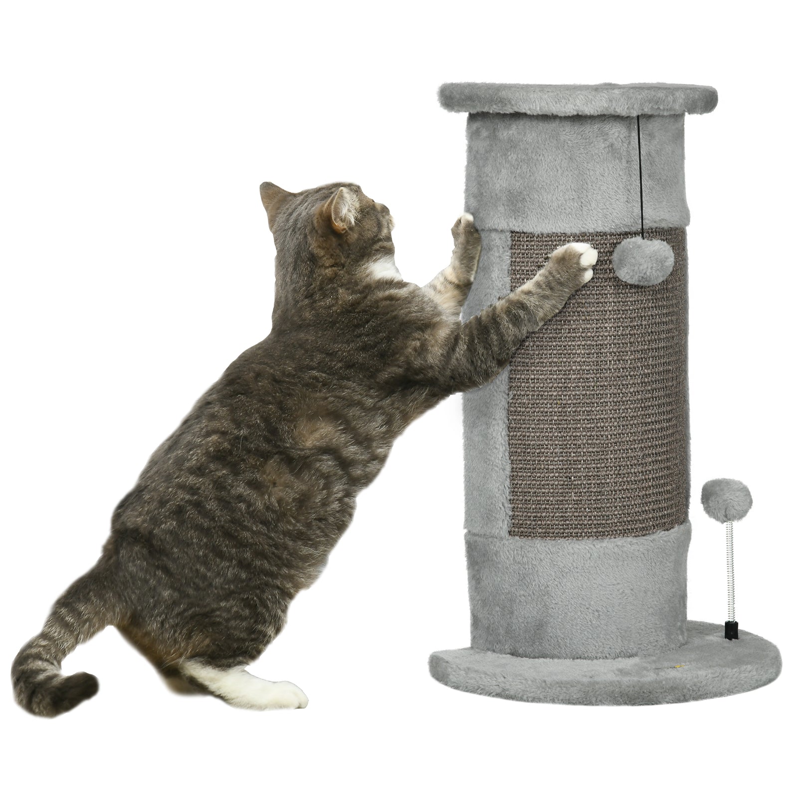 58cm Cat Scratching Post For Corner Wall W/ Covered Plush, Play Balls